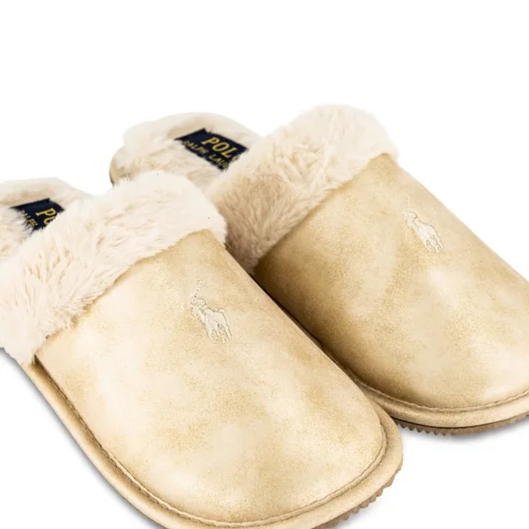 Polo Ralph Laurens Summit Scuff II Slippers in Gold Metallic w/ Cream - Picture 2 of 14